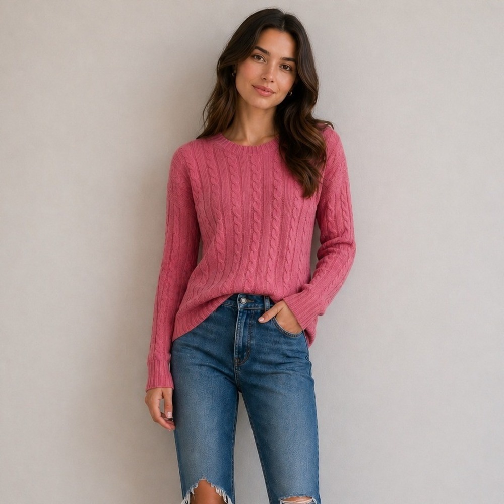 J Crew Sweater Womens XS Pink Cable Knit Wool Blend Angora Rabbit Cashmere
